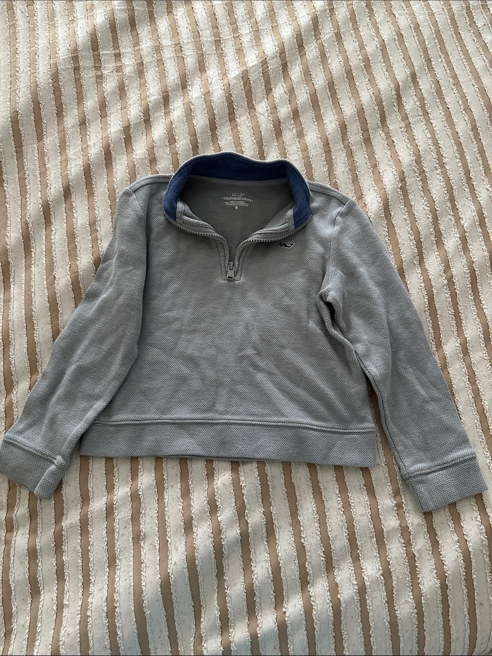 Vineyard Vines Light Gray Kids Quarter-Zip Sweatshirt with Navy Collar